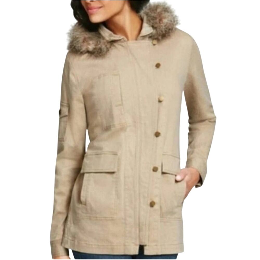 Cabi Women’s tan Nanook faux fur trim hooded jacket, S - Picture 2 of 11